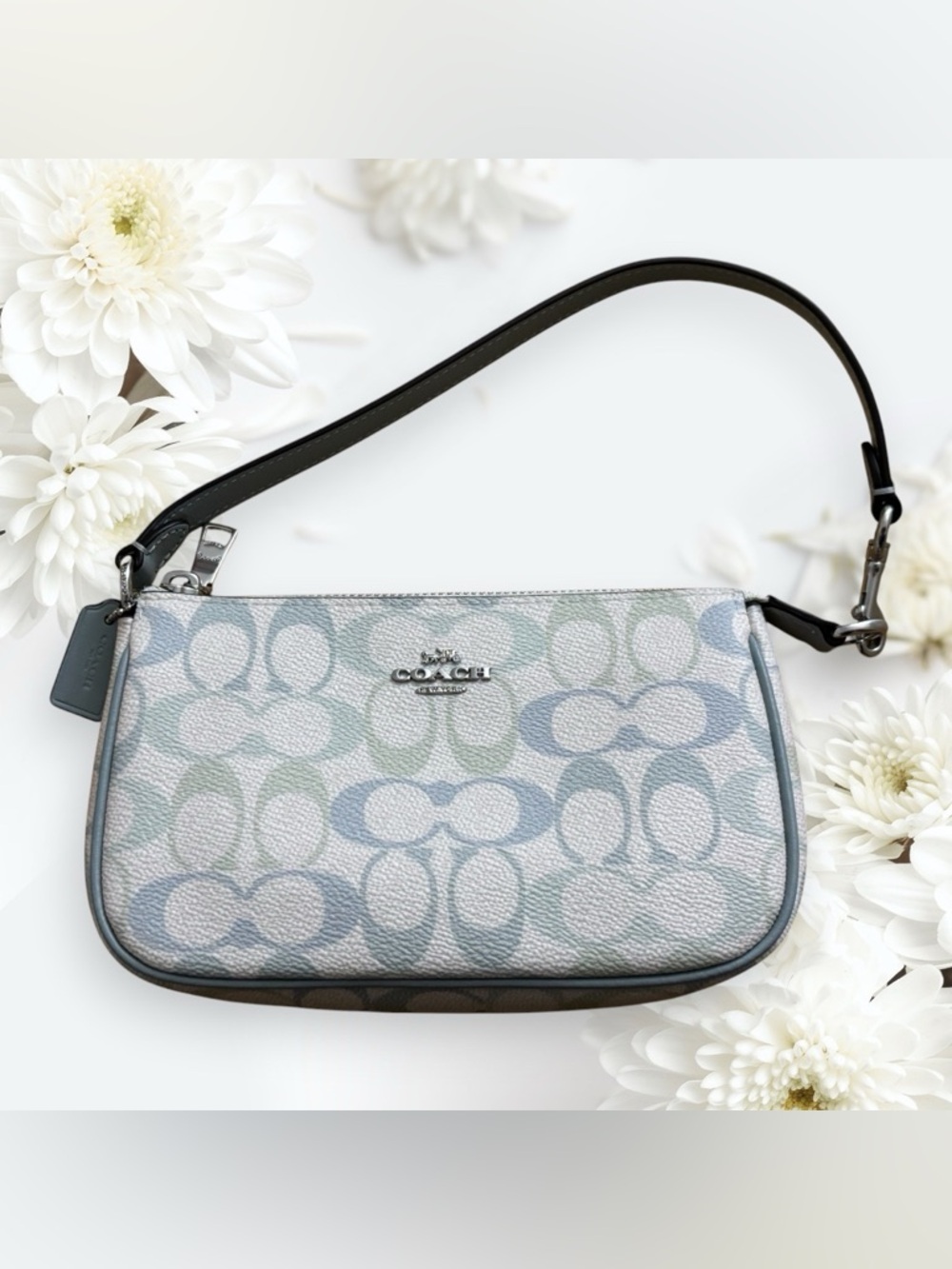 Coach Pastel Signature Small Wristlet Shoulder Bag in Cream and Light Blue - Picture 2 of 8